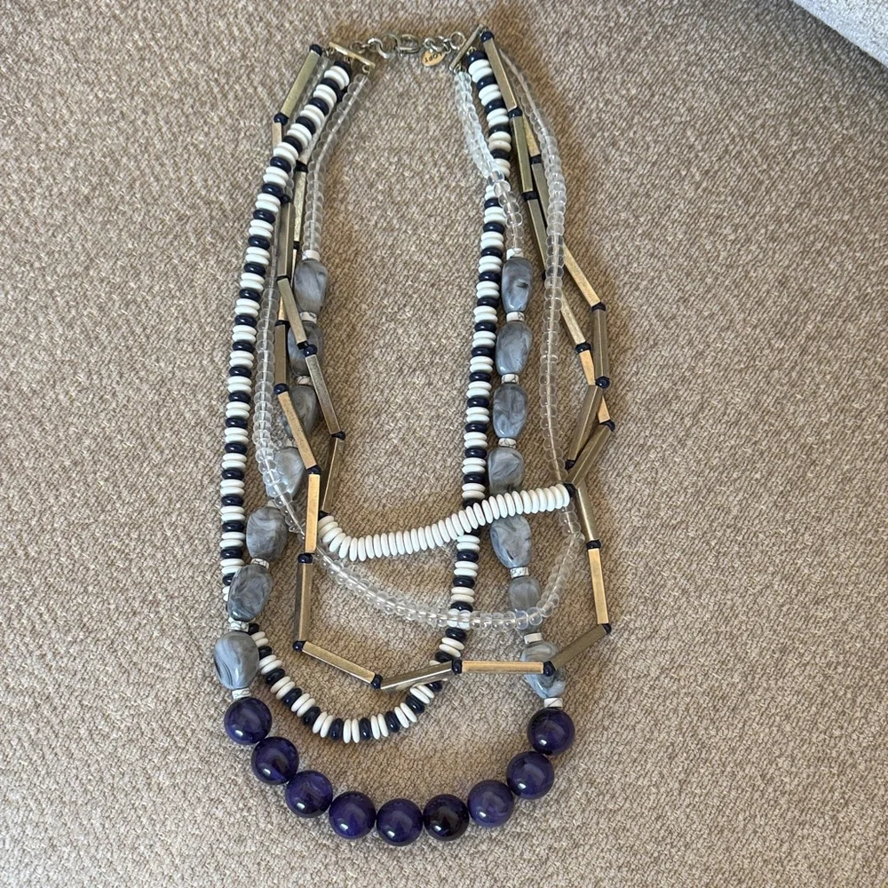 EUC Vintage LOFT Elegant Multi-Strand Necklace with Blue/Purple and Gold Details - Picture 1 of 5